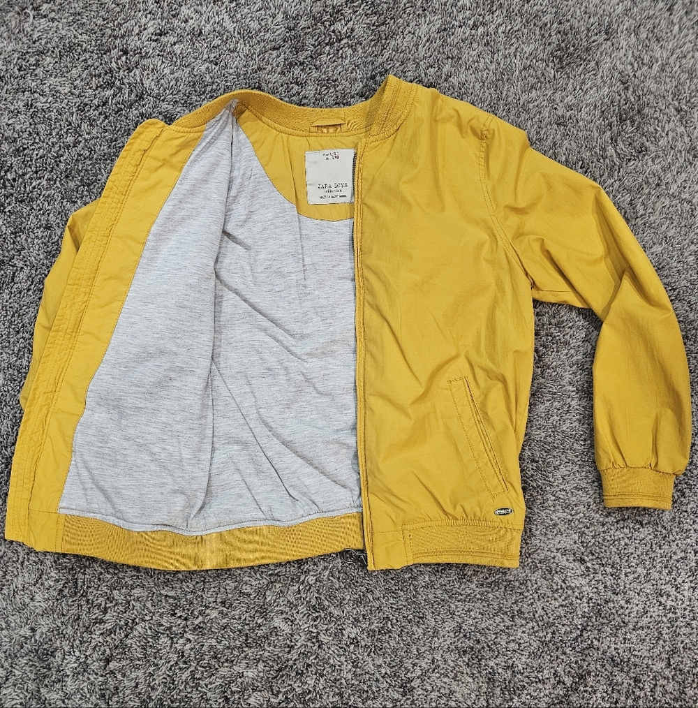 Zara Boys Yellow Lightweight Zip Up Jacket Size 9/10 Cotton Lined Outdoor